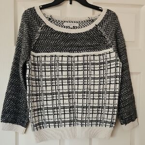 Loft Gray and White Patterned Sweater
